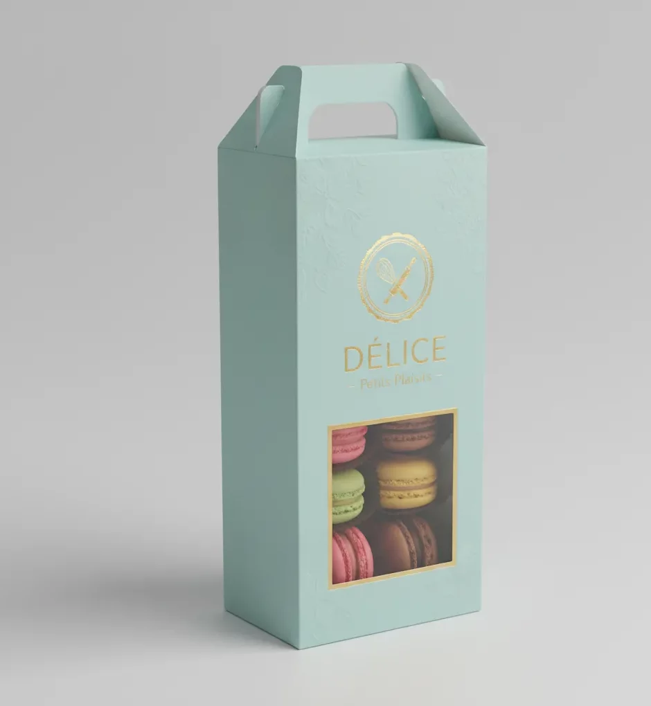 Coffret vert de luxe pour macarons, packaging personnalisé
