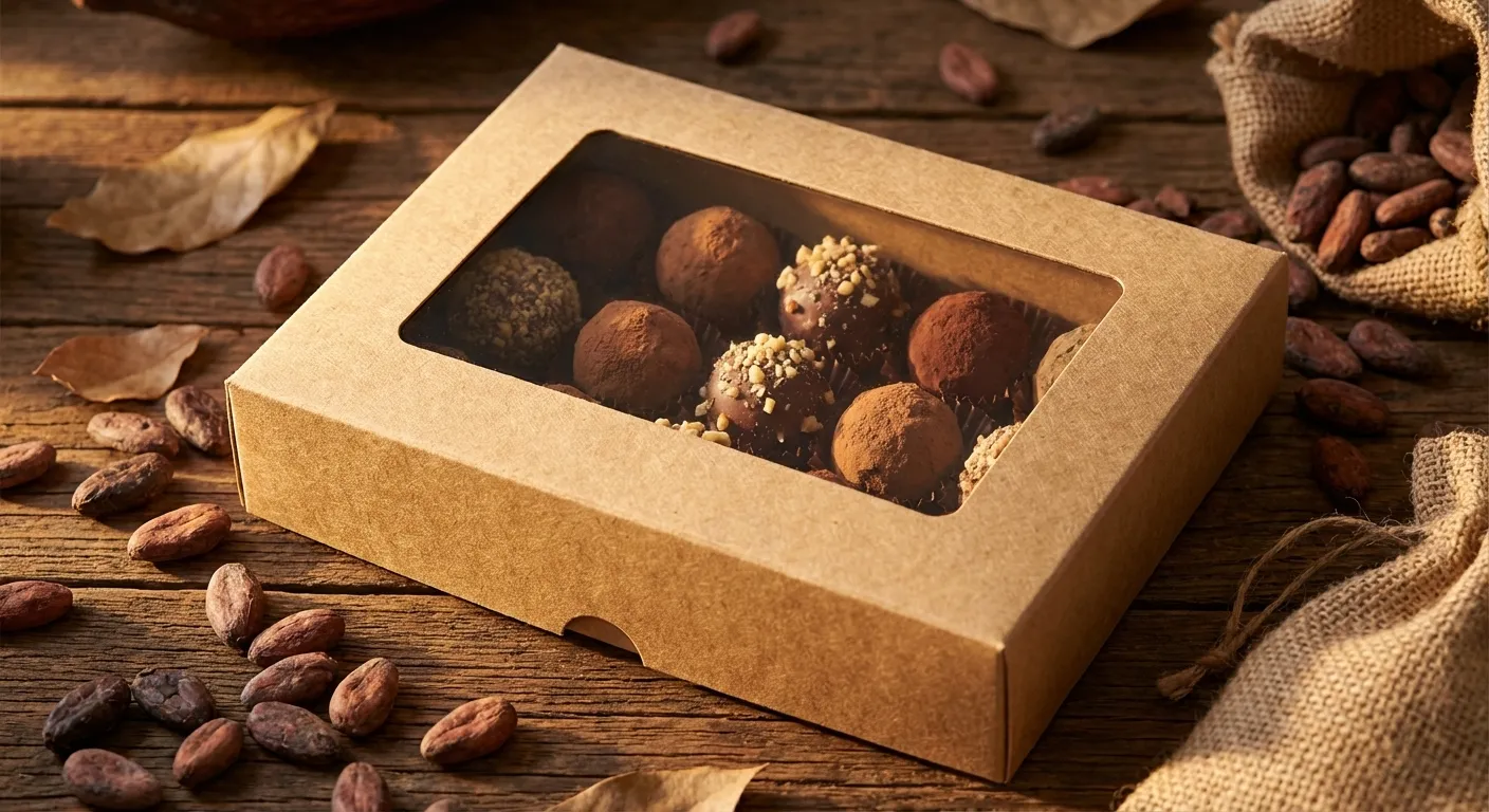Étui personnalisé alimentaire en carton kraft avec fenêtre pour chocolats artisanaux