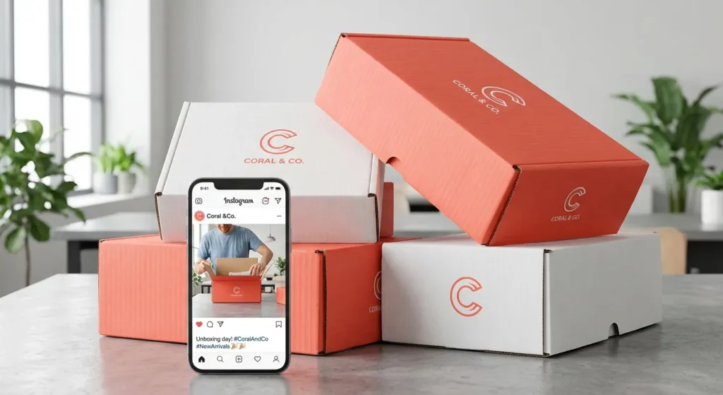 Boîtes d'expédition personnalisées colorées pour e-commerce créant expérience unboxing boîte carton sur mesuremémorable