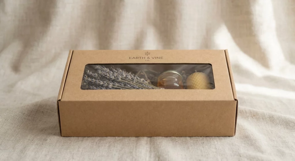 Packaging kraft avec fenêtre transparente écoresponsable boîte carton sur mesure