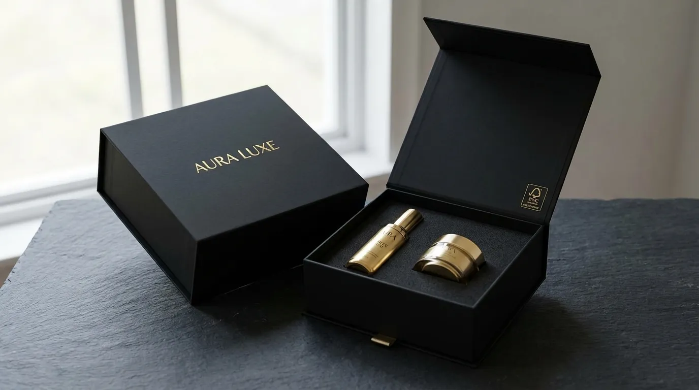 Coffret aimanté sur mesure luxe avec fermeture magnétique et intérieur mousse