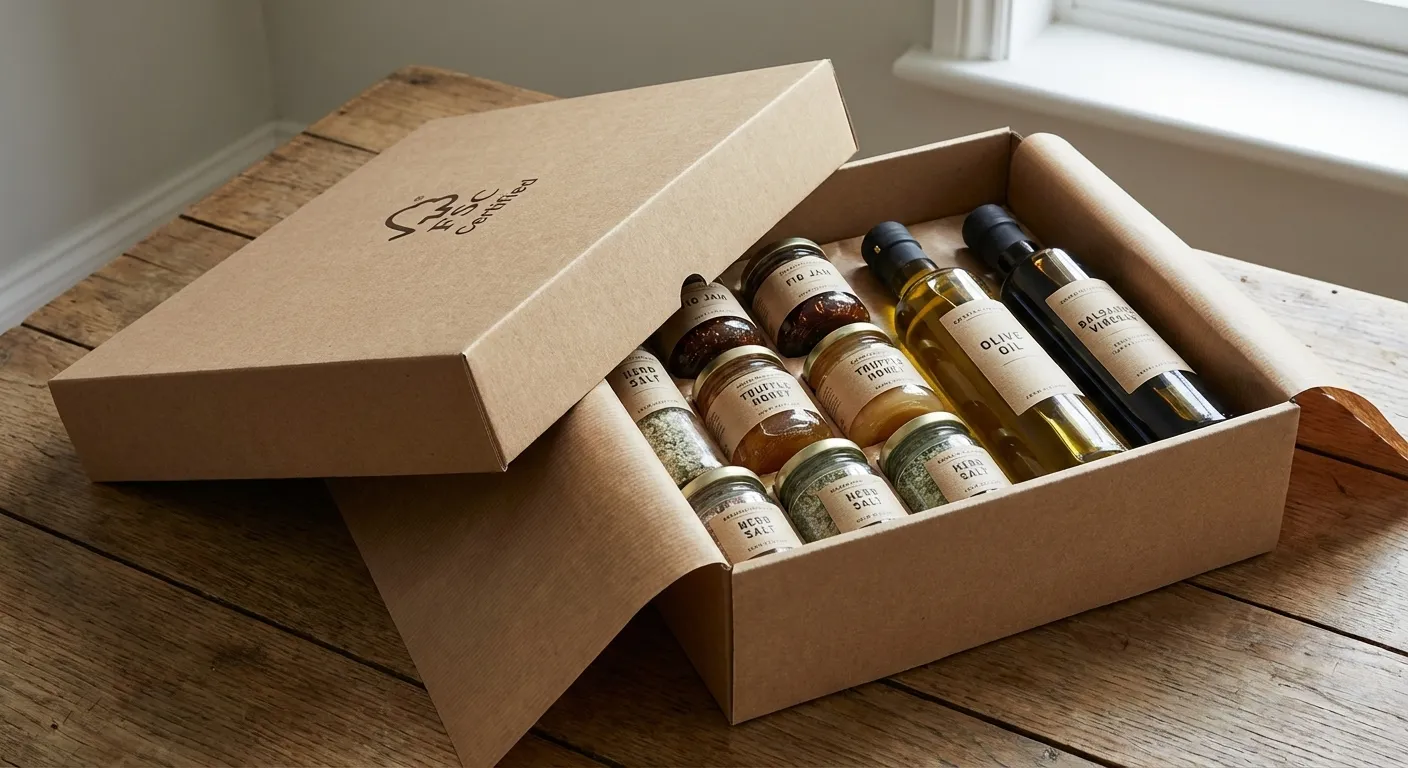 Coffret sur mesure alimentaire écoresponsable pour épicerie fine