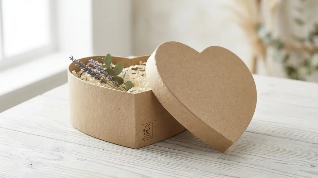 Coffret cloche sur mesure en carton kraft naturel écoresponsable forme de coeur