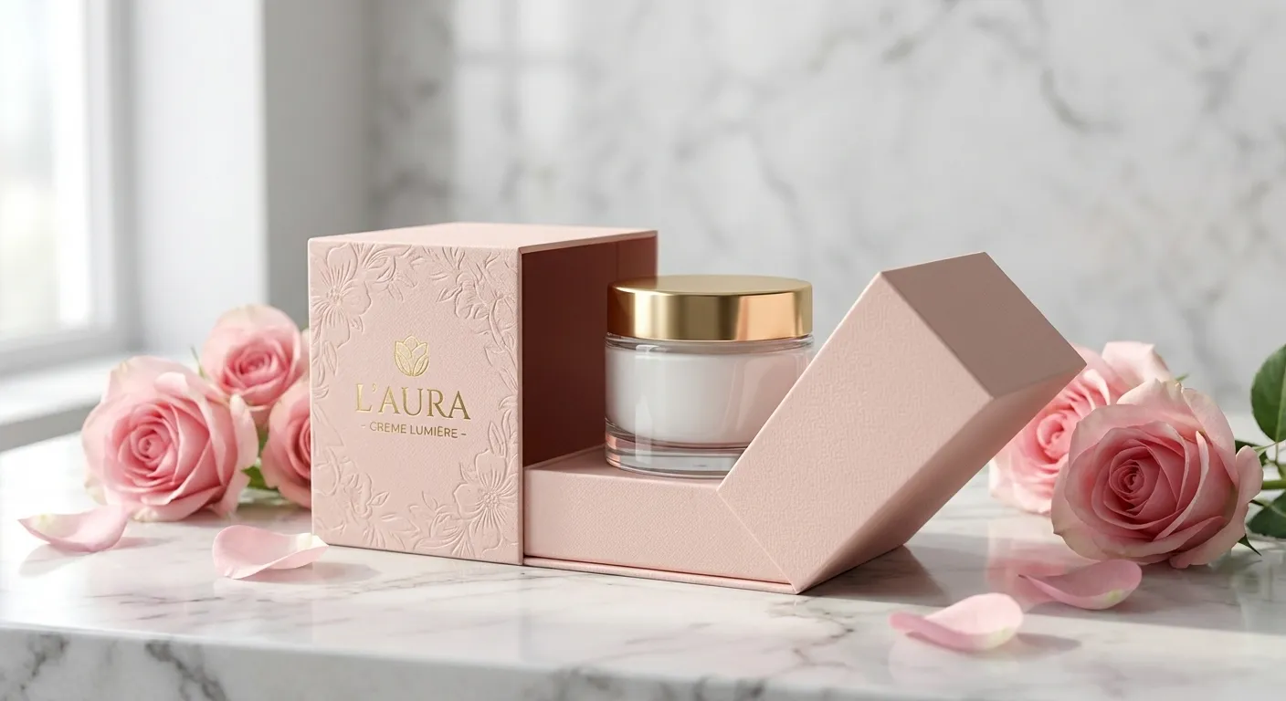 Étui personnalisé haut de gamme pour produit cosmétique avec finitions dorées