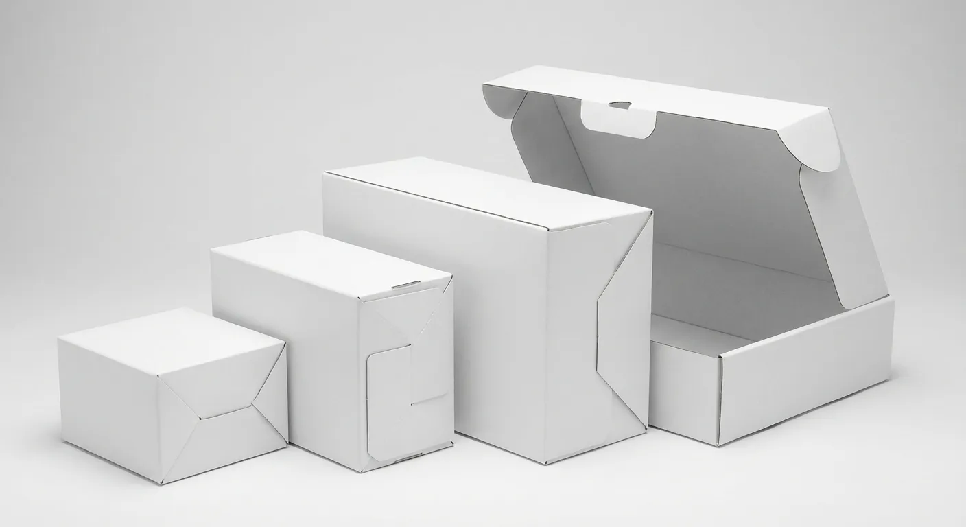 Étuis pliants à rabat automatique en carton blanc pour différentes dimensions de produits