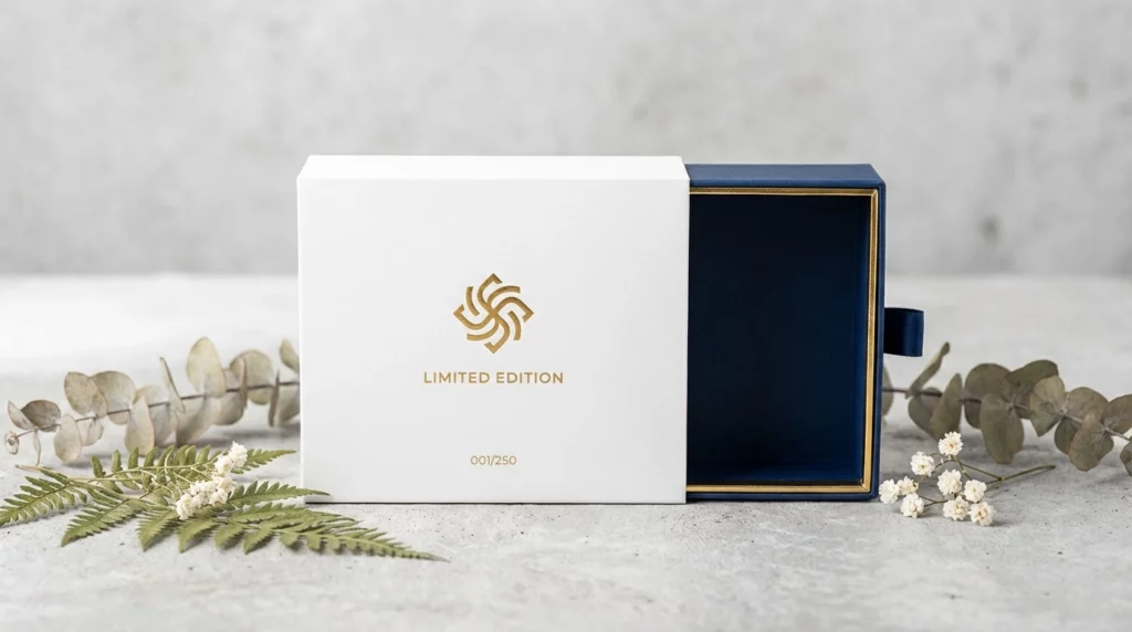 Étui coulissant personnalisé petite quantité avec finitions dorure