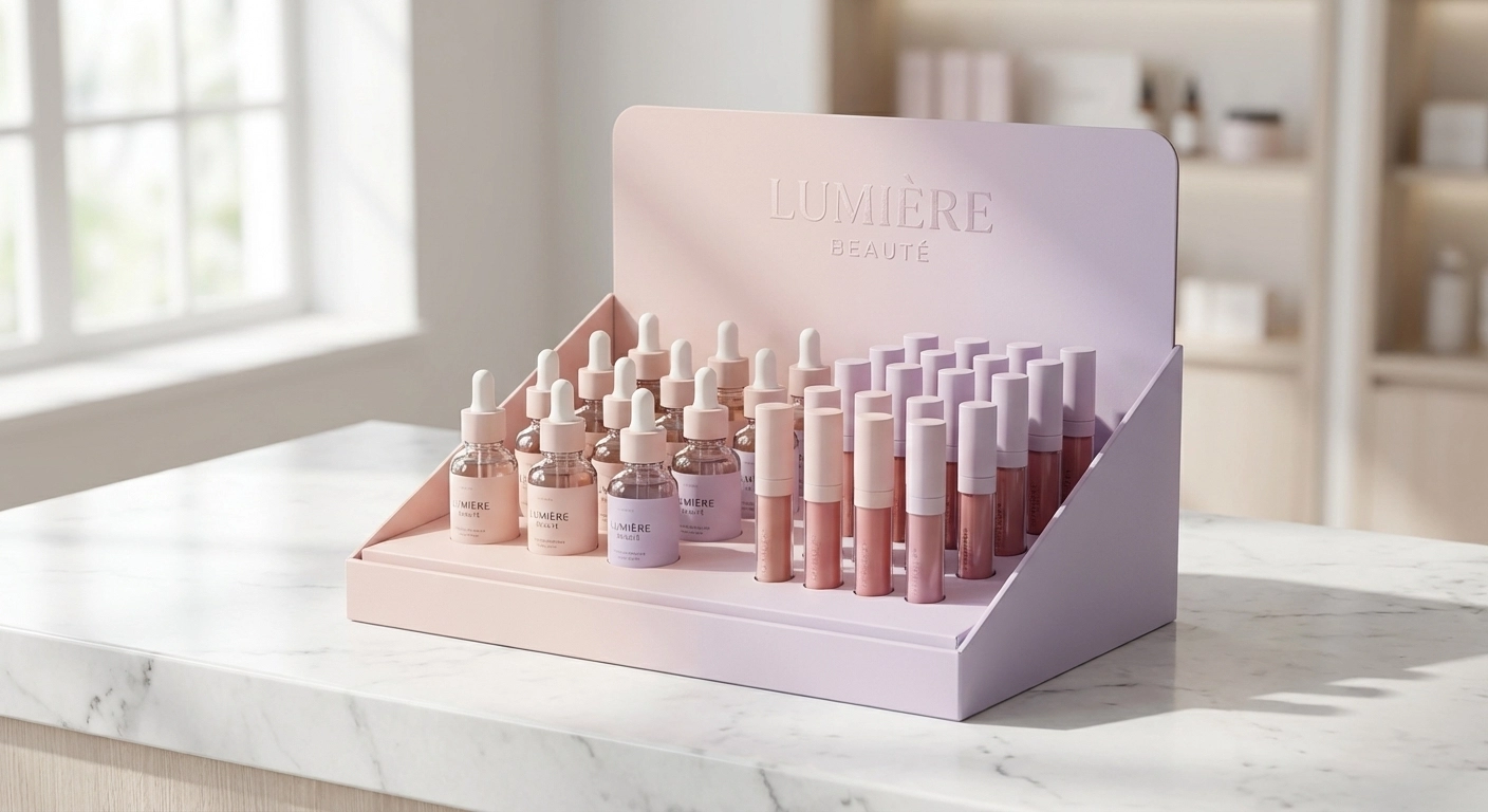 Présentoir de comptoir personnalisé e-commerce pop-up retail carton blanc