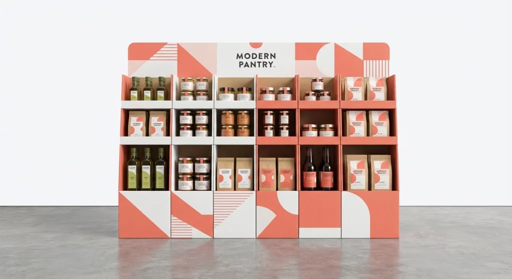 PLV de comptoir personnalisée grande distribution épicerie fine achat impulsif