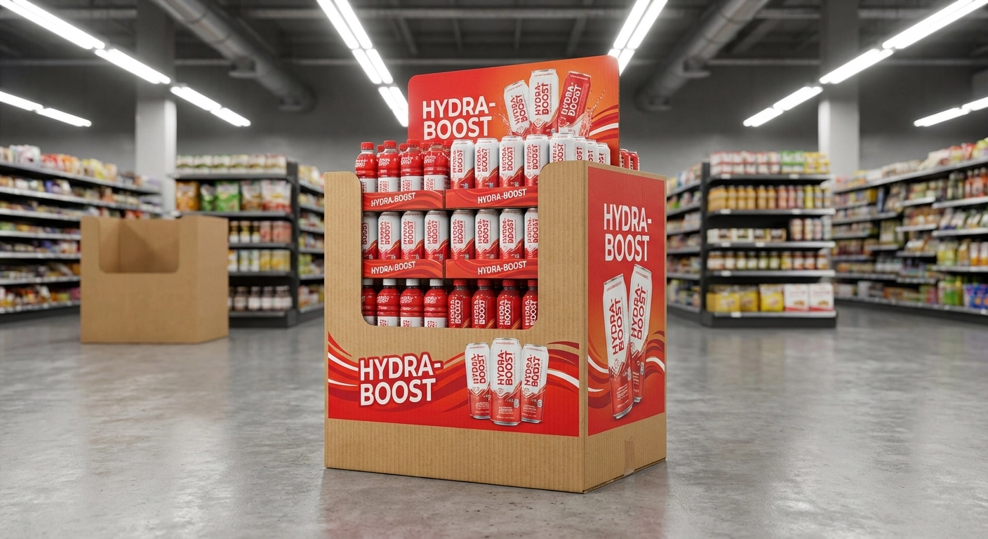 PLV de sol sur mesure grande distribution box palette promotionnelle